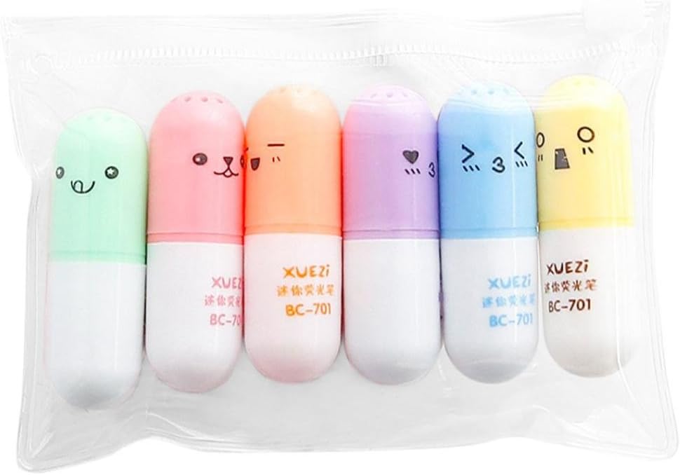 YRD TECH 6Pcs Highlighter- Marker Creative Lovely Pill Shape Gel Pen for Kids Stationery (Multicolor)