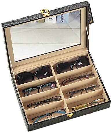 8 Slot Leather Sunglasses Display Case Eyeglasses Organizer Storage Box (black crocodile)