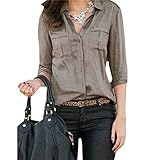 Misscat Women Sexy Button Down Shirt Casual Long Sleeve Slim T-shirt Blouse Tops