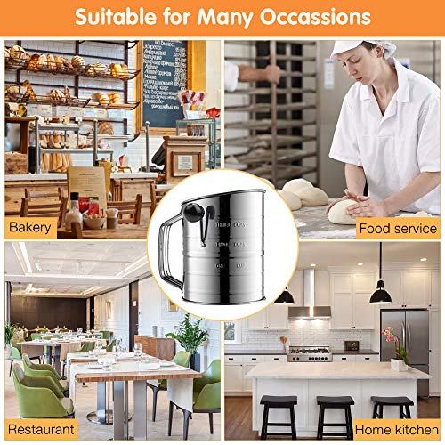 Flour Sifter 3 Cup Stainless Steel Rotary Hand Crank Sifter with 16
