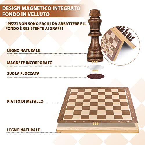 Peradix 2 in 1 Wooden Chess Board, Magnetic Chess Board, Checkers and Chess Board Folding Wood 38 x 38 cm with Travel Magnets for Adults and Children, Professional