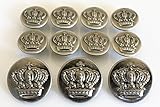 YCEE 11 Piece Black Silver Metal Blazer Button Set - Crown - For Blazer, Suits, Sport Coat, Uniform, Jacket