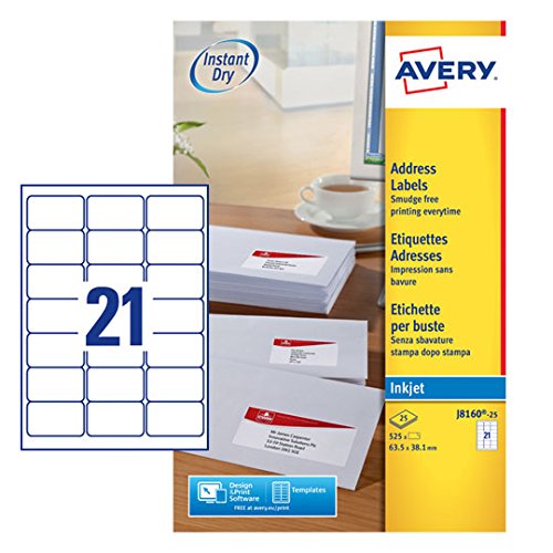 Avery Self Adhesive Address Mailing Labels, Inkjet Printers, 21 Labels ...