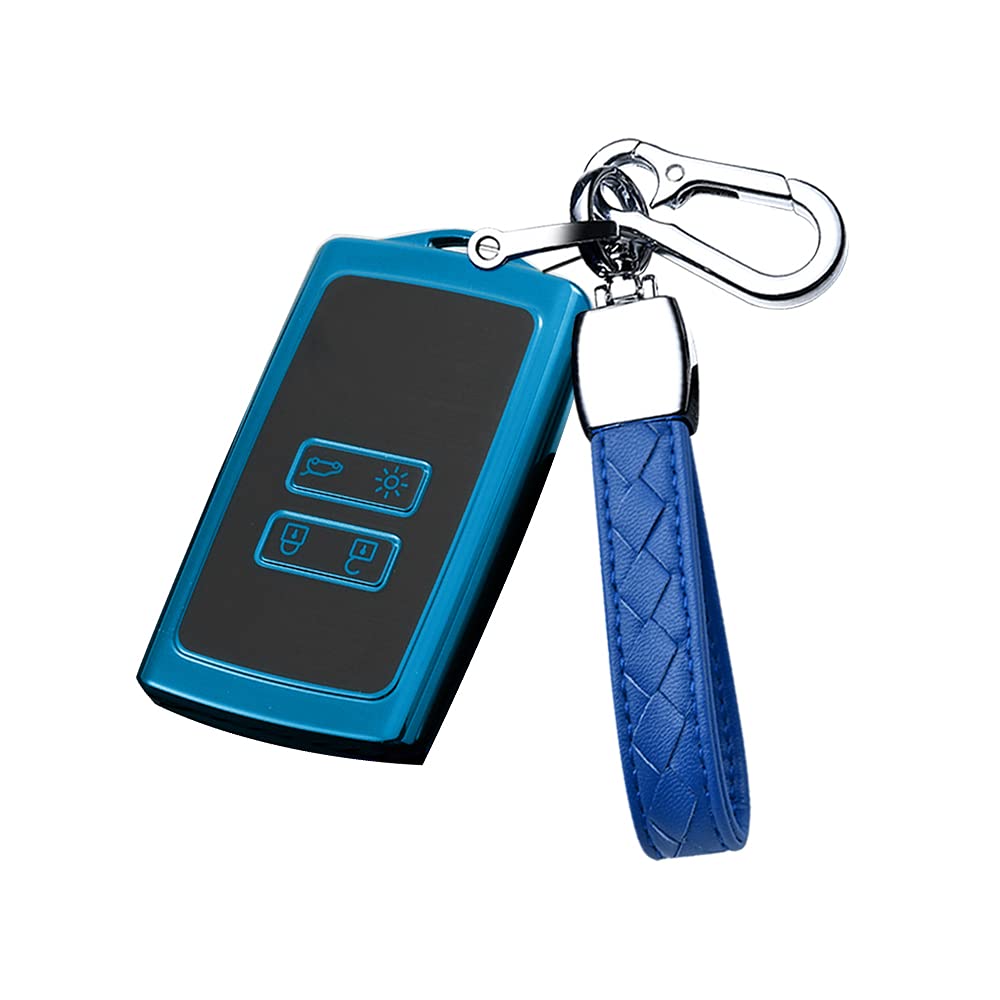 HIBEYO Samrt Car Key Case Fits Renault Cover TPU Silicone Protective Case Key Cover for Renault Megane Espace Scenic Laguna Koleos Clio Zoe Key Fob Protective Case 4 Buttons Blue