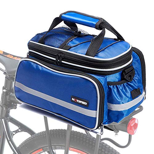 CamGo Bike Rear Seat Bag Waterproof Bicycle Rack Trunk Pannier Portable Frame Bags with Raincoat/Lengthened Shoulder Strap (Blue)