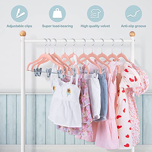 IEOKE Baby Velvet Hangers with Clips, 20 Pack Kids Hangers Non Slip Pants Hangers for Kids Skirt