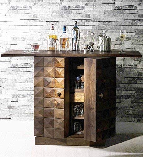 Furniture World Pre-Assemble Sheesham Wood Stylish Bar Cabinet/Wine Rack/Beer Bar/with Wine Glass Storage- Living Room Furniture(Walnut Finish)