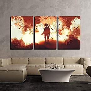 Man with Gun Standing Against Fire Background Illustration...