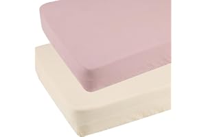 KNLPRUHK Muslin Pack and Play Sheets Fitted Compatible with Graco Pack n Play Playard Crib and Other 27 x 39 Inch 24 x 38 Playpen/Mini Crib Mattress Soft 100% Cotton Beige & Blush