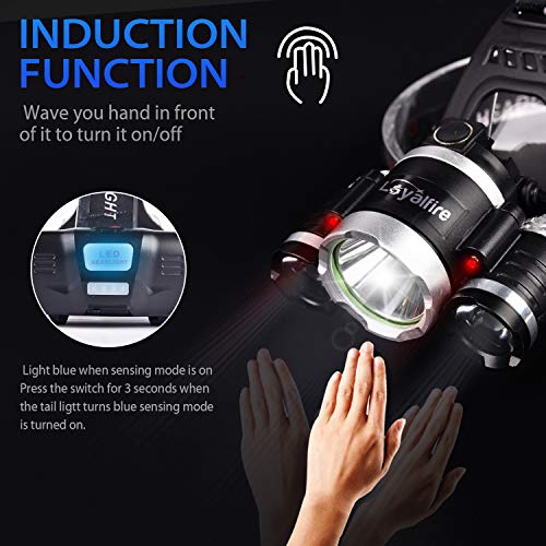 Motion Sensor Headlamp, Loyalfire 9000 Lumen XM-L2 LED Headlamp Bright Light 4 Modes Waterproof Headlight Flashlight with Induction Power Bank 18650 Battery USB Rechargeable for Camping Running Hiking
