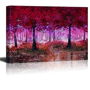 Oil Painting Red Forest Theme for Living Room...