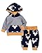 2PCs Baby Deer Print Hoodies with Pocket Top + Striped Long Pants Autumn Outfit Set (0-6M(Tag70), Grey&Yellow)