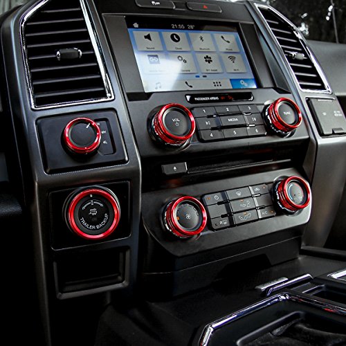 Thenice 6pcs Aluminum Alloy Air Conditioner & Audio & Trailer & 4x4 Switch Knob Ring Console Button Cover Trim Bezel for Ford F150 XLT 2016 2017 2018(Red)