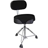 GIOCO Drum Throne with Backrest, 4" Padded Drum Stool, Hydraulic Drum Seat Height Adjustable, Heavy Duty Motorcycle Style Drum Chair, Airlift Guitar Chair with Back Support, Drum Seats for Adults