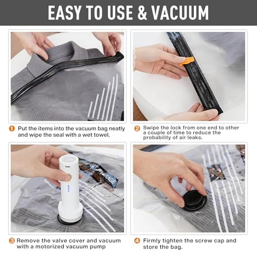 16 Pcs Vacuum Storage Bags,Travel Vacuum Storage Bag with Wireless Charging Pump,for Compressing and Organizing Luggage,Travel Bags,and Clothing, Saves Space,High Efficiency and Portability