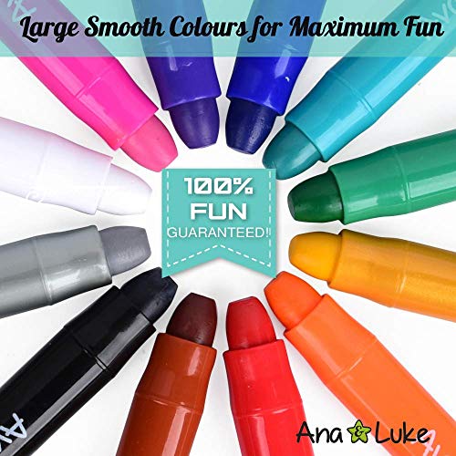 XL Face Paint Crayons Kit, 12 Washable NonToxic Chunky Fun Bright