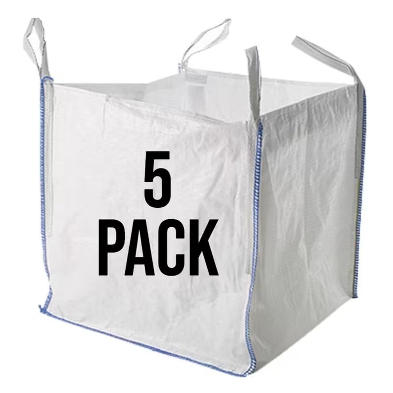 5 X BUILDERS BAG BULK GARDEN WASTE 1 TONNE TON JUMBO LOG BAGS STORAGE SKIP DUMPY WOVEN FIBC GRAVEL SACK (Pack of 5)