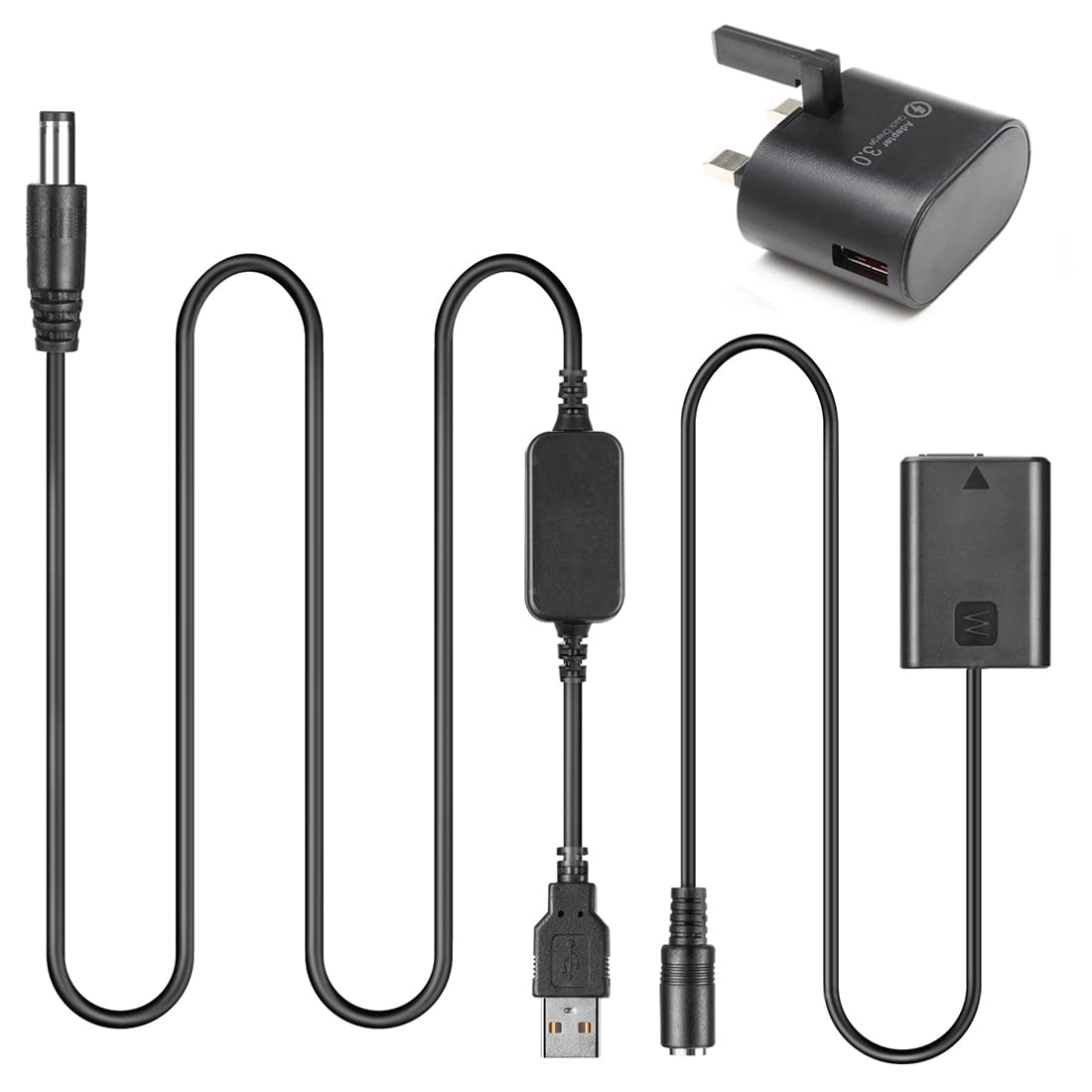 5V-8.4V AC-PW20 USB Cable QC3.0 USB Adapter NP-FW50 DC Coupler for Sony NEX3 NEX 5 7 SLT-A33 A55 SLT-A35 a7S a7k a7II a7R a7RII a37 a5100 A6000 A6300 A6500 A7000