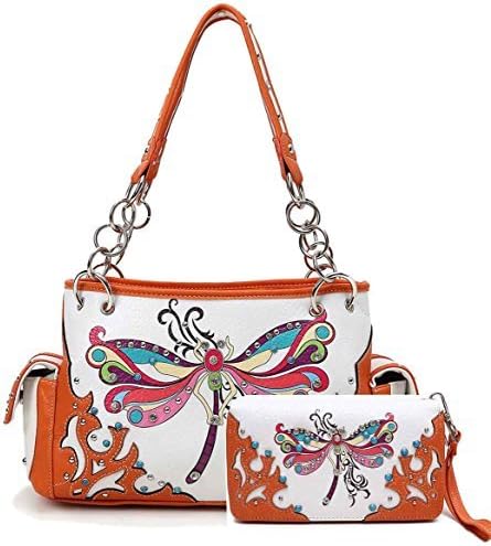 Western Style Dragonfly Purse Wallet Set, Plus Key Chain, WDRF8469-SET (Coral)
