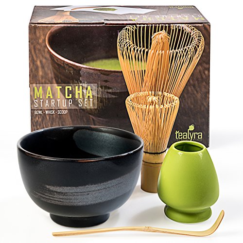 Tealyra - Matcha - Start Up Kit - 4 items - Matcha Green Tea Gift Set - Japanese Made Black Bowl - Bamboo Whisk and Scoop - Whisk Holder - Gift Box - Thumbnail 5