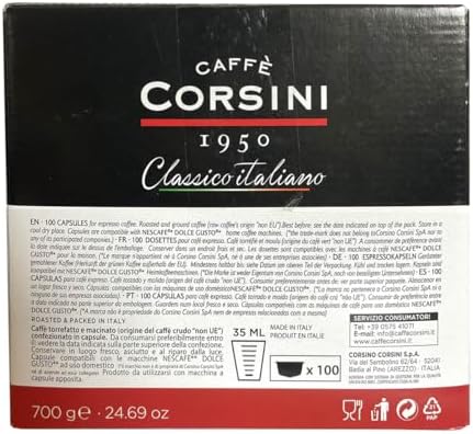 Caffè Corsini - Capsulas Compatibles Dolce Gusto, Clásico Italiano, Sabor Intenso, 100 Cápsulas
