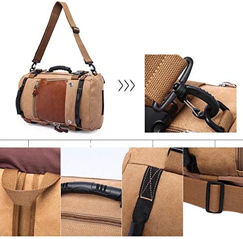 KAKA Travel Backpack ,Canvas Duffel Bag for Traveling,Leather Vintage Travel Bags for Men,Carry on Weekender 15.6" Laptop backpacks Bag ,khaki 5 KAKA Travel Backpack ,Canvas Duffel Bag for Traveling,Leather Vintage Travel Bags for Men,Carry on Weekender 15.6" Laptop backpacks Bag ,khaki