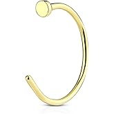 FIFTH CUE Gold Tone Flat Disc Nose Hoop 316L Surgical Steel Ring