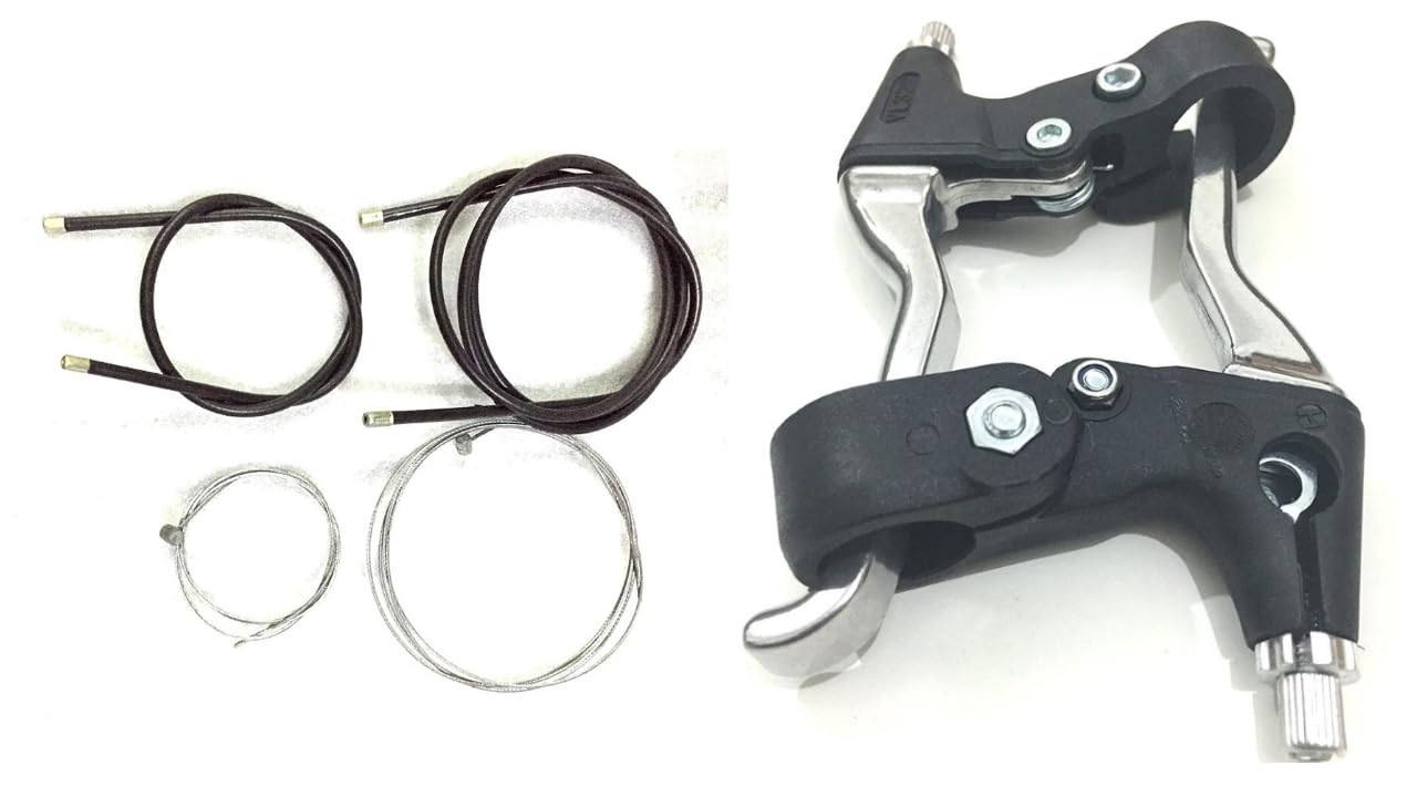 AARNAV 1 Pair Bicycle Brake Levers Hand Brakes Universal Cycling Brake Lever Handles Handlebar Aluminum Alloy Brake Lever and Cables for MTB Mountain Bike Road (Silver Alloy Lever Set With Cables Set)