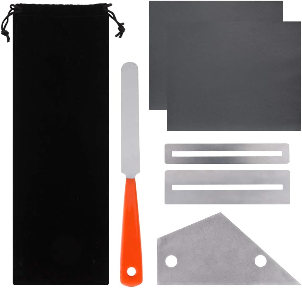 URlighting Guitar Luthier Tool Set (7 Pcs), Clean and Polish Tool - 1 Pcs Guitar Fret Crowning File, 1 Pcs Fret Rocker Leveling Tool, 2 Pcs Fingerboard Guards, 2 Sheets Sanding Paper, with Carry Bag