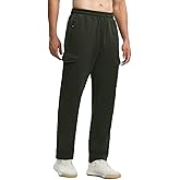 TBMPOY Men's Fleece Lined Sweatpants Winter Straight Leg Open Bottom Warm Cargo Pockets Cotton Running Lounge