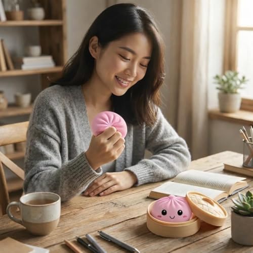SLEEPHEAD® Dumpling Squishies, Glitter Dumpling Mystery Box, Colorful Dumplings Stress Balls Fidget Sensory Toy, Stocking Stuffers with Food Steamer Stretchy Desk Toys (Pink)
