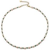 Aleasha Freshwater Cultured Pearl Necklace Green Aventurine Blue Turquoise Dainty Choker Rice Pearl Strand Stainless Steel Jewelry Gifts