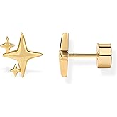 PAVOI 14K Gold Plated Dainty Flat Back Earrings for Women - Hypoallergenic Sterling Silver Posts Helix Cartilage Piercing Jewelry - Emoji Motif Bow Celestial Flatback Gold Stud Earrings Screw Back
