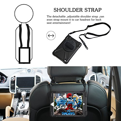 iPad Mini4 Shockpoof Case,BRAECN Three Layer Drop Protection Rugged Protective Heavy Duty iPad Case With a 360 Degree Swivel Stand/a Hand Strap and a Shoulder Strap For iPad Mini 4 Case (black)