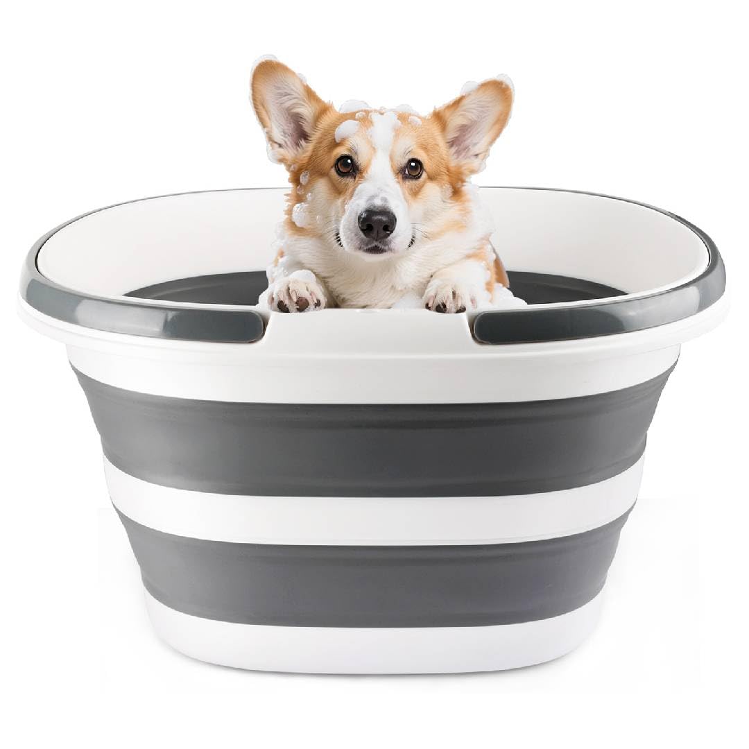 Photo 1 of 28L Large Collapsible Mop Bucket with Handle for Cleaning, Silicone Portable Pet Bathtub for Puppy Small Dogs Cats, Foldable Laundry Basket Hamper Clothes Storage Bin Space Saving Design for RV Home