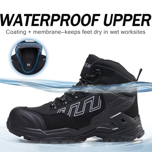 KOIFISH Botas de Seguridad para Hombre Mujer S3 Impermeable Botas de Trabajo Punta Compuesta Antideslizante Antiestático Calzado de seguridad de Caña Alta