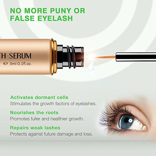 Eyelash Growth Serum - 100% Natural Eyelash Eyebrow Enhancer Lash Growth Serum give you Longer and Thicker Eyelash, Fuller and Healthier Eyebrow - 3ml - No more False Eyelashes & Eyebrow Tattooing