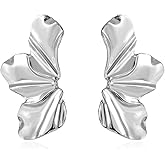 Flower Earrings For Women Sectored Chunky Gold Flower Leaf Shell Angel Wing Stud Earrings Large Statement Earrings Dainty Irregular Geometric Leaf Earring Jewelry Gifts