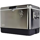 Koolatron Ice Chest Cooler - Portable Ice Bucket with Bottle Opener, Vintage Style, Insulated for Camping, Beach, Picnic, RV, BBQs, Tailgating, Fishing, Stainless Steel 85 Can Ice Box, 51L (54 qt)