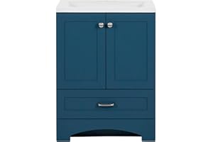 Spring Mill Cabinets Emlyn 24 Inch Bathroom Vanity with White Single Sink Top, 2-Door Cabinet, 1 Drawer, 24.5" W x 18.75" D x 32.89" H, Admiral Blue