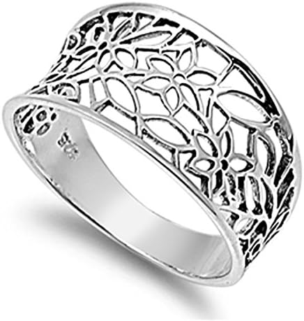 Prime Jewelry Collection Sterling Silver Women's Vintage Filigree Thumb Flower Leaf Ring (Sizes 3-13)
