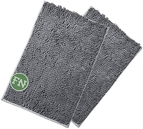 FindNew Non-slip Microfiber Shag Bath Mat Bathroom Mats Shower Rugs Super Soft Chenille Microfiber Bathroom Rugs, Rug Pad Recommended Shaggy Mats Easy Care Washable,Grey 16”x 24”, Set of 2