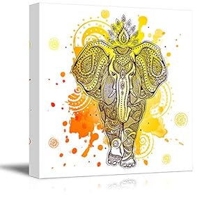 signwin Canvas Wall Art Tribal Elephant Splash-Ink Effect...