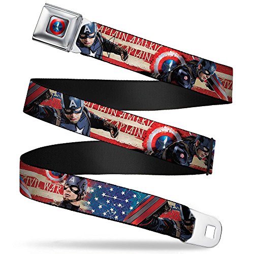 Buckle Down Boys' CAPTAIN AMERICA CIVIL WAR Shield/US Flag Seatbelt Belt