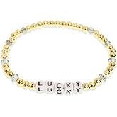 Agriajun Inspired Gold Beaded Stretch Bracelets for Women Cute Letter Crystal Gery Beads Bracelet
