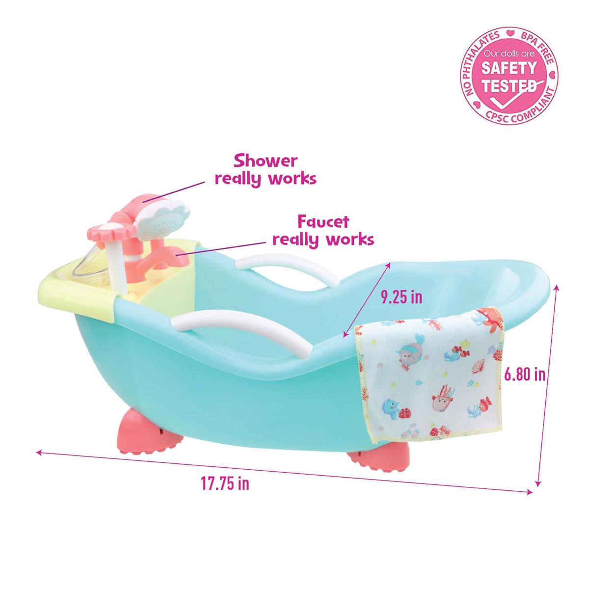 JC Toys - for Keeps Playtime! | Baby Doll Real Working Bath Set | Fits Dolls up to 16