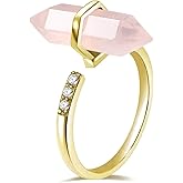 Ladywowu Natural Stone Ring, Adjustable Natural Crystal Ring for Women, Assorted Gemstone Amethyst, Tiger Eye, Rose Quartz & More Gold/Silver Tone Birthstone Jewelry