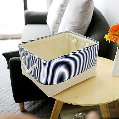 TheWarmHome Decorative Basket Rectangular Fabric Storage Bin Organizer Basket with Handles for