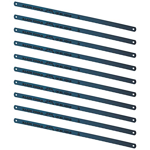 Klein Tools 1224BI-P Hacksaw Blades, Bi-Metal Replacement Blades, Made in USA, 24 TPI, 12-Inch, 10-Pack