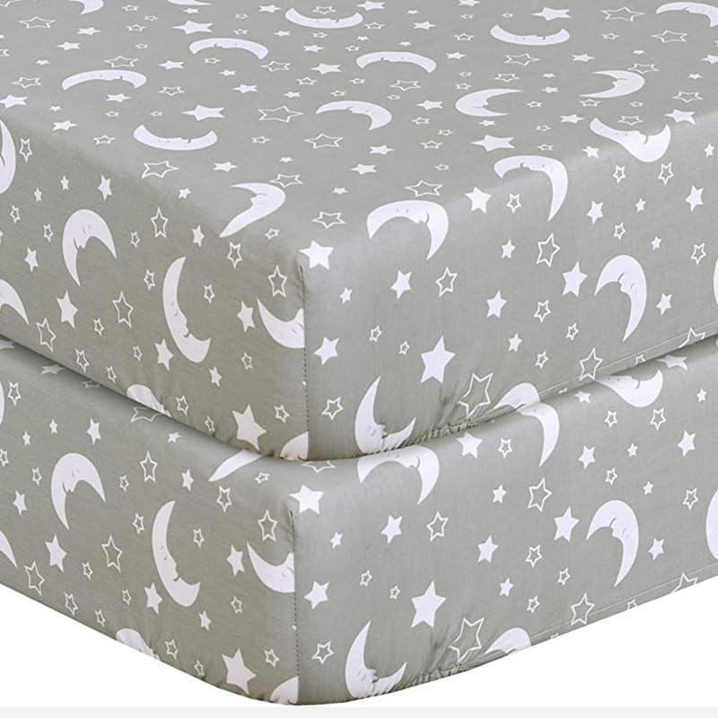 DTEX HOMES 2 x Cot Bed Fitted Sheets 100% Cotton 200 Thread Count Luxury Cot Sheets, Cot Bed 70 x 140 CM - Sleeping Moon Grey